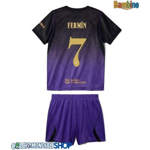 Maglie da calcio Barcelona Fermin Lopez #7 Seconda Maglia Bambino 2026-27 Manica Corta + Pantaloni corti)